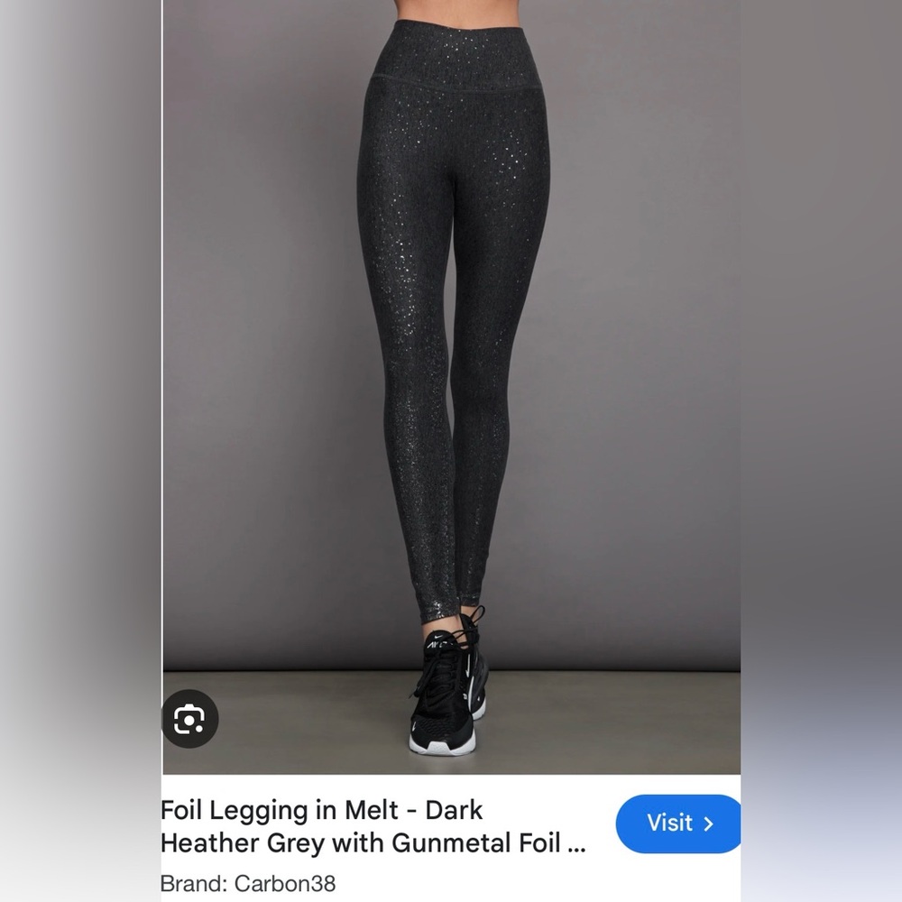 Carbon38 High Rise full length Foil legging-granite black